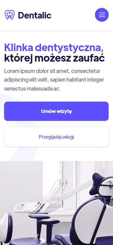 projekt landing page mobile dla strony klinika dentystyczna