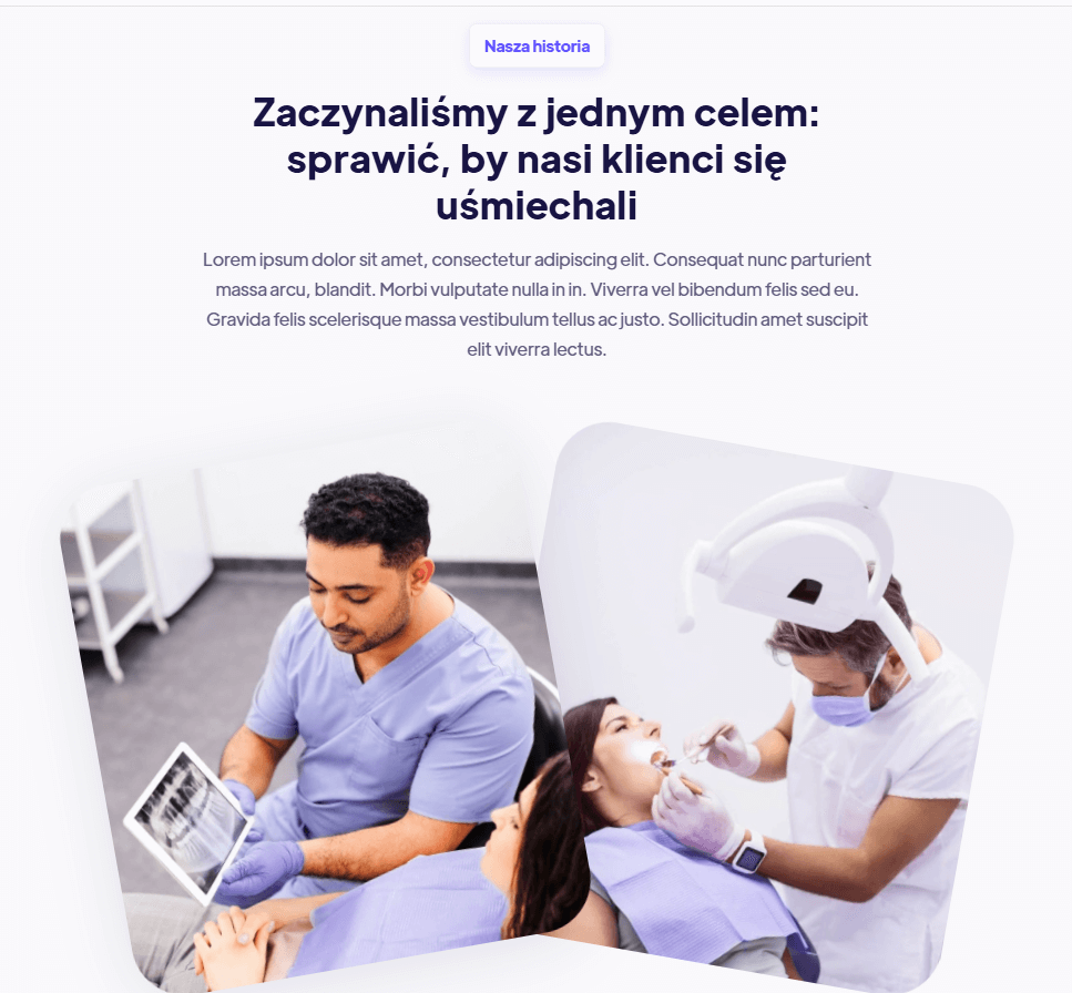 projekt historia firmy dla strony klinika dentystyczna