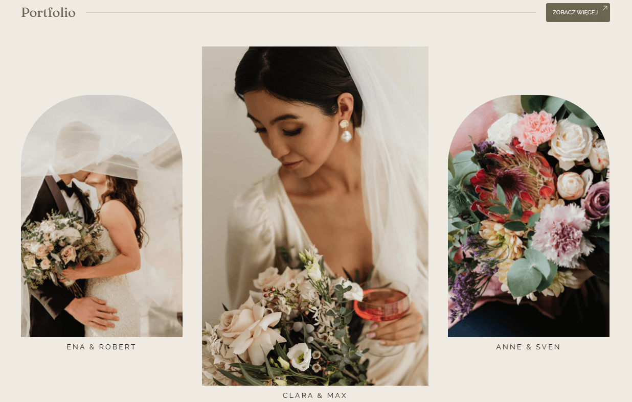 projekt portfolio sekcja dla strony firmy florystycznej