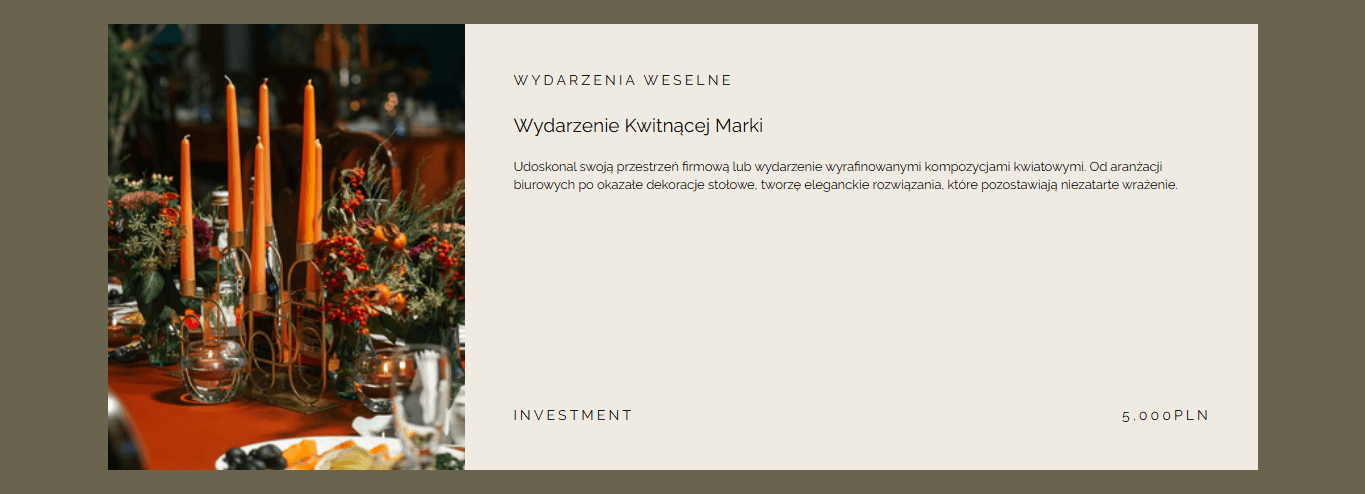 projekt wydarzen sekcja dla strony firmy florystycznej