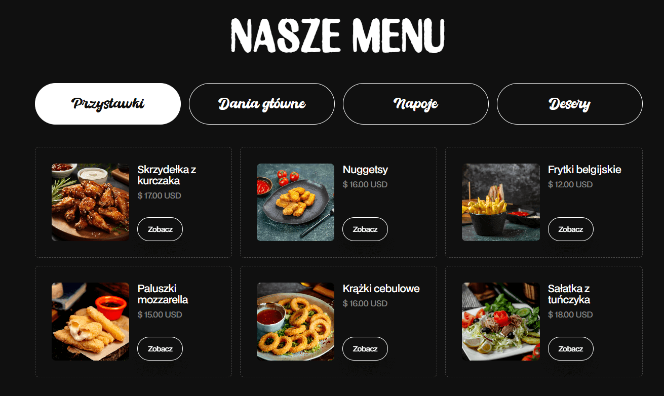 projekt menu dla restauracji