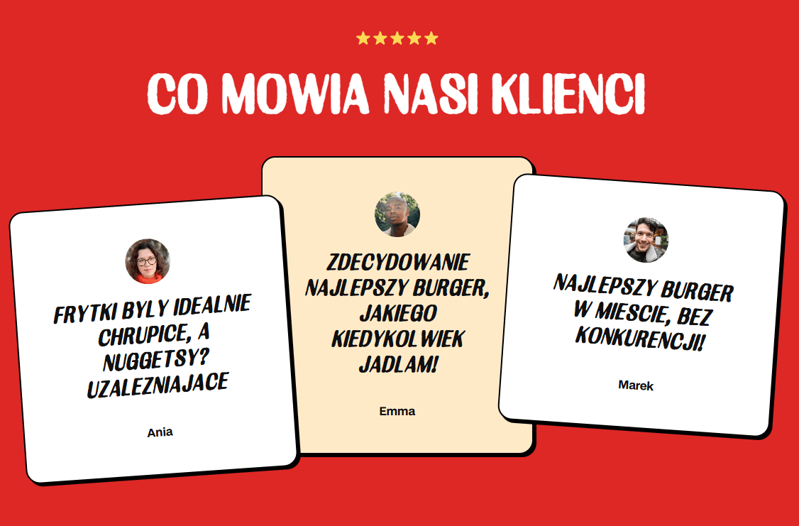 projekt opinie sekcja dla restauracji